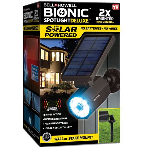 The Bell & Howell <strong>Bionic</strong> Spotlight Duo Solar Powered <strong>Light</strong> is very bright, 500 lumens! It has 2 spotlights that turn on automatically with motion detector up to 25 ft. . Bionic lights